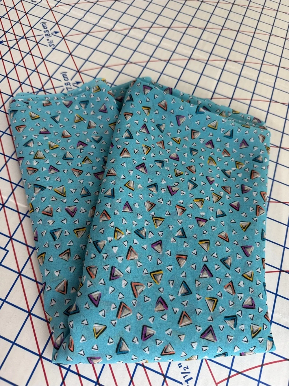 Vintage Merry Mary Fabric Aqua Geometric Triangle Print 2 1/3 Yds x 44” 80s 90s